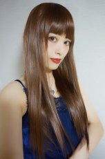 画像3: Ssizeシリーズ☆幅広つむじ☆ぱっつん前髪ブラントカットストレートロング【マロンブラウン】　　 (3)