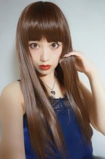画像4: Ssizeシリーズ☆幅広つむじ☆ぱっつん前髪ブラントカットストレートロング【マロンブラウン】　　 (4)