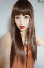画像9: Ssizeシリーズ☆幅広つむじ☆ぱっつん前髪ブラントカットストレートロング【マロンブラウン】　　 (9)