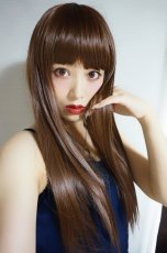 画像2: Ssizeシリーズ☆幅広つむじ☆ぱっつん前髪ブラントカットストレートロング【マロンブラウン】　　 (2)