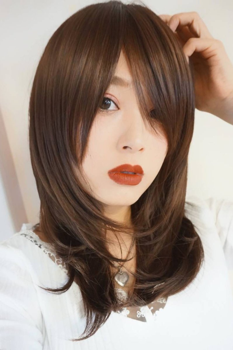 画像14: 幅広つむじ☆斜め分けフェミニンマッシュレイヤーミディ【ロイヤルブラウン】　 (14)