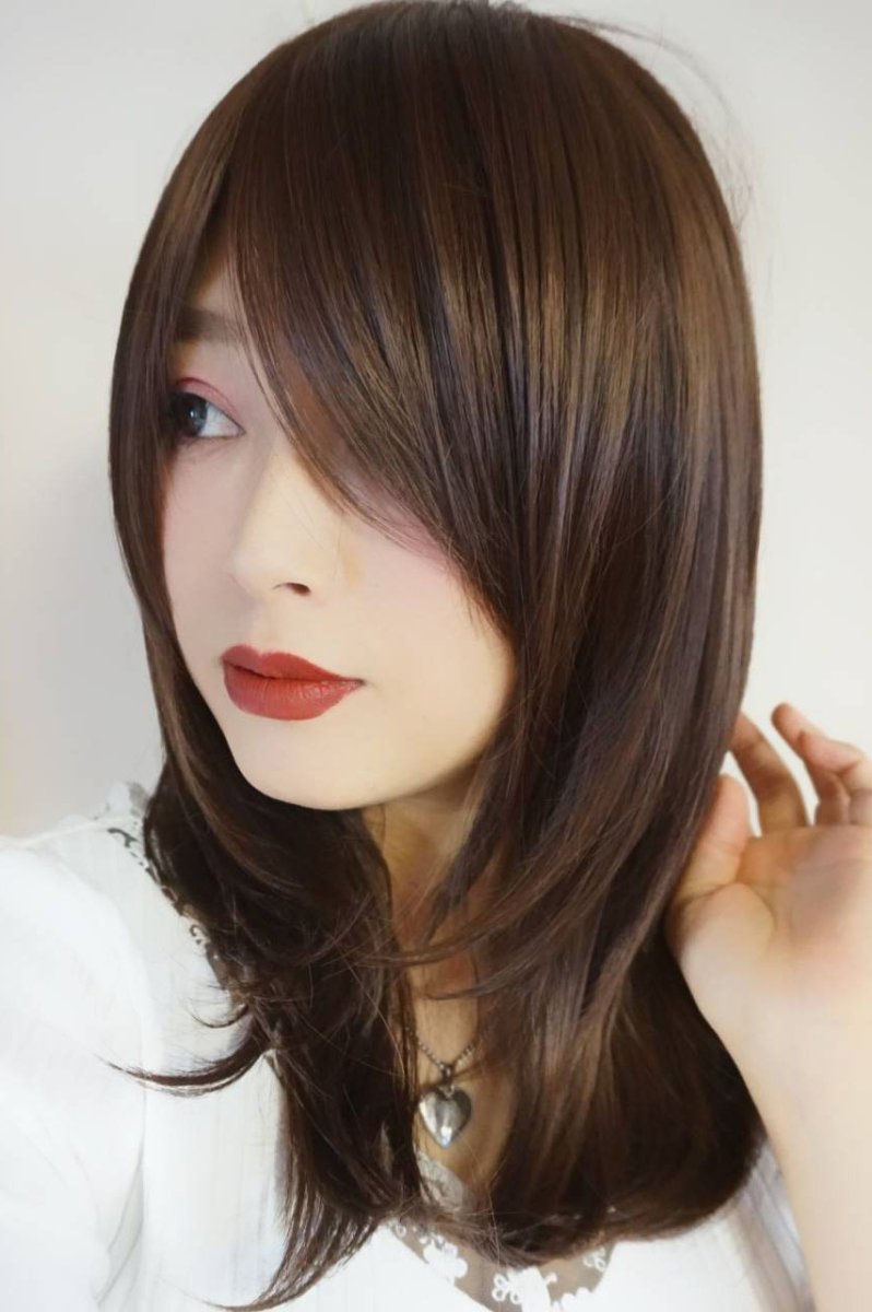 画像17: 幅広つむじ☆斜め分けフェミニンマッシュレイヤーミディ【ロイヤルブラウン】　 (17)