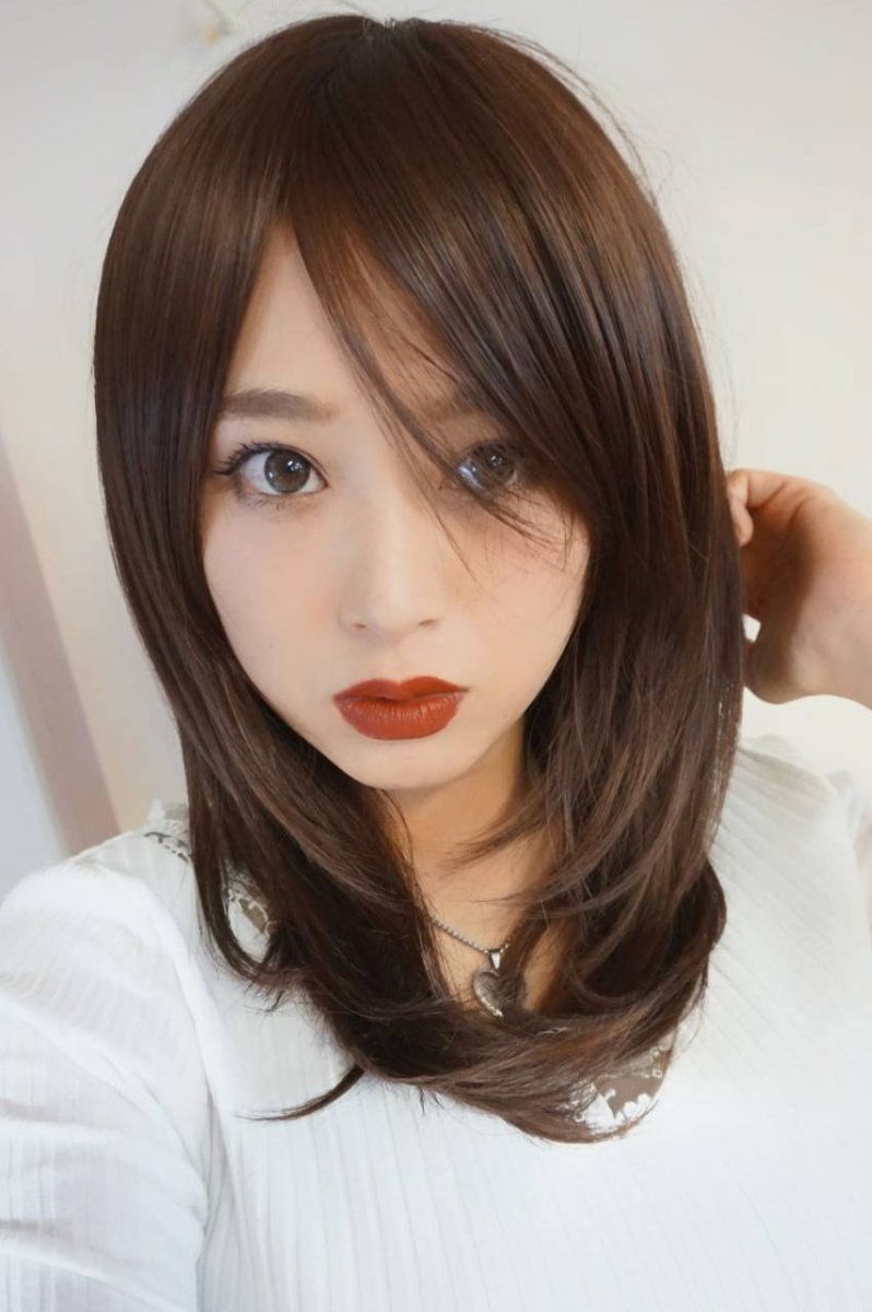 画像20: 幅広つむじ☆斜め分けフェミニンマッシュレイヤーミディ【ロイヤルブラウン】　 (20)