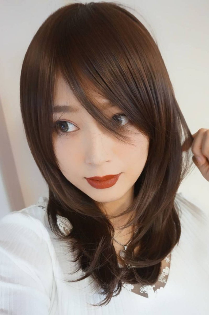 画像21: 幅広つむじ☆斜め分けフェミニンマッシュレイヤーミディ【ロイヤルブラウン】　 (21)