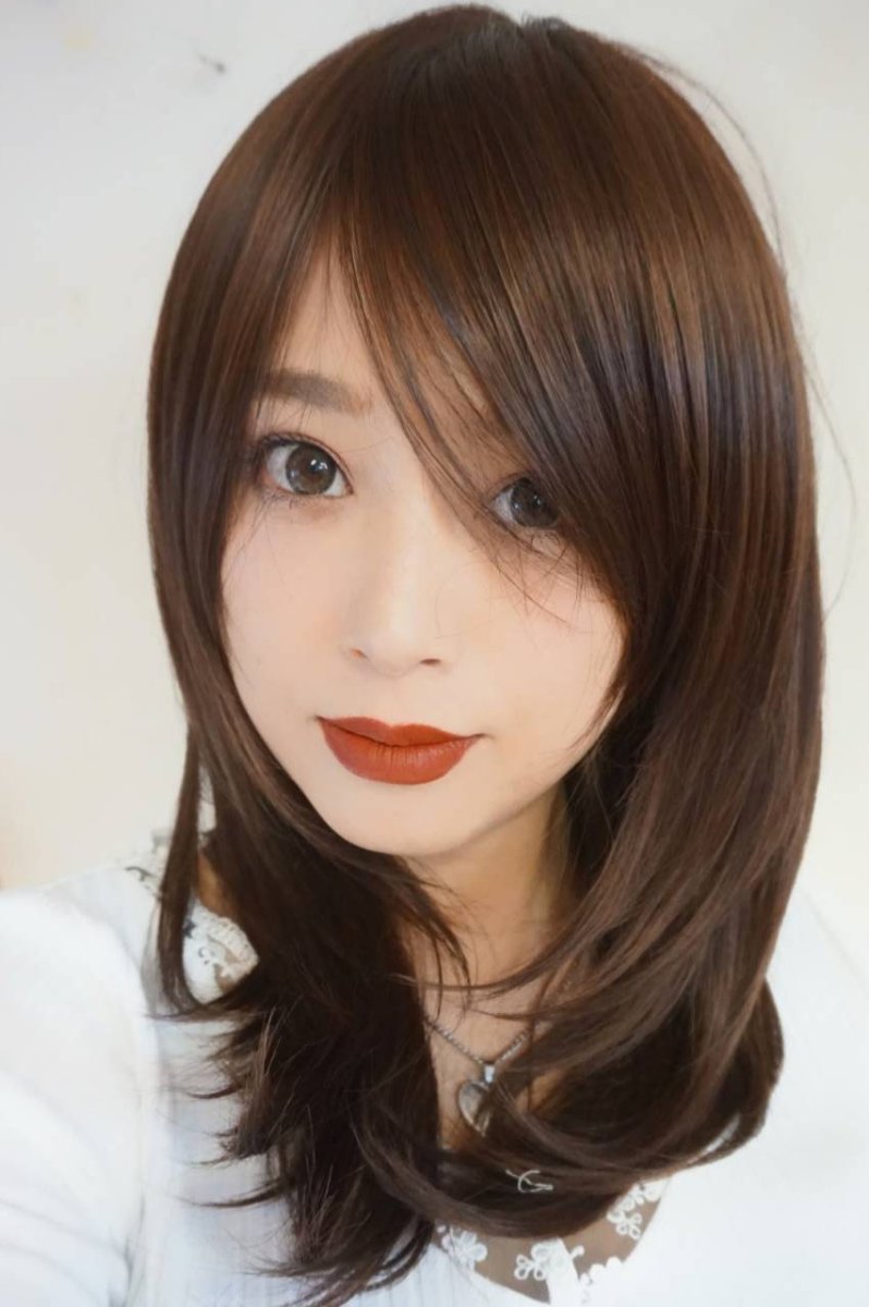 画像13: 幅広つむじ☆斜め分けフェミニンマッシュレイヤーミディ【ロイヤルブラウン】　 (13)