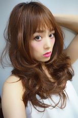 画像15: ふかし加工☆オルチャン風シースルーバングフェミニンカールロング【根元黒染め×マロンブラウン】 (15)