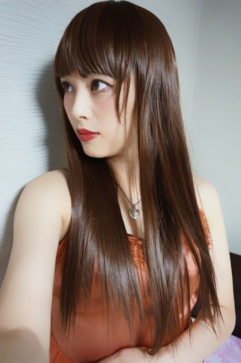 画像14: 【SALE】 幅広つむじ☆ぱっつん前髪ブラントカットストレートロング【マロンブラウン】　　 (14)