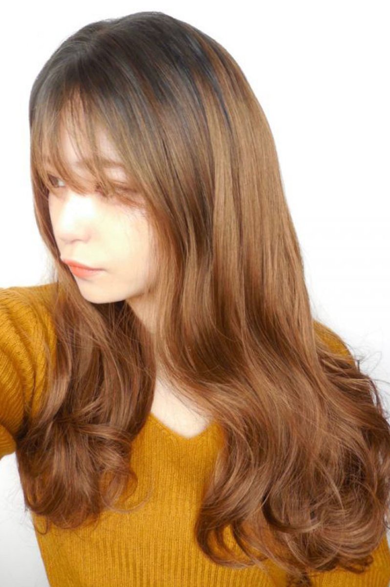 画像18: front lace wig☆シースルーエアリーバングウォームウェーブロング【根元黒染め×ショコラベージュ】 (18)