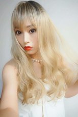 画像9: 【SALE】I型つむじ☆斜め分けランダムゆる巻きウェーブロング【根元黒mix×ミルクティゴールド】　 (9)