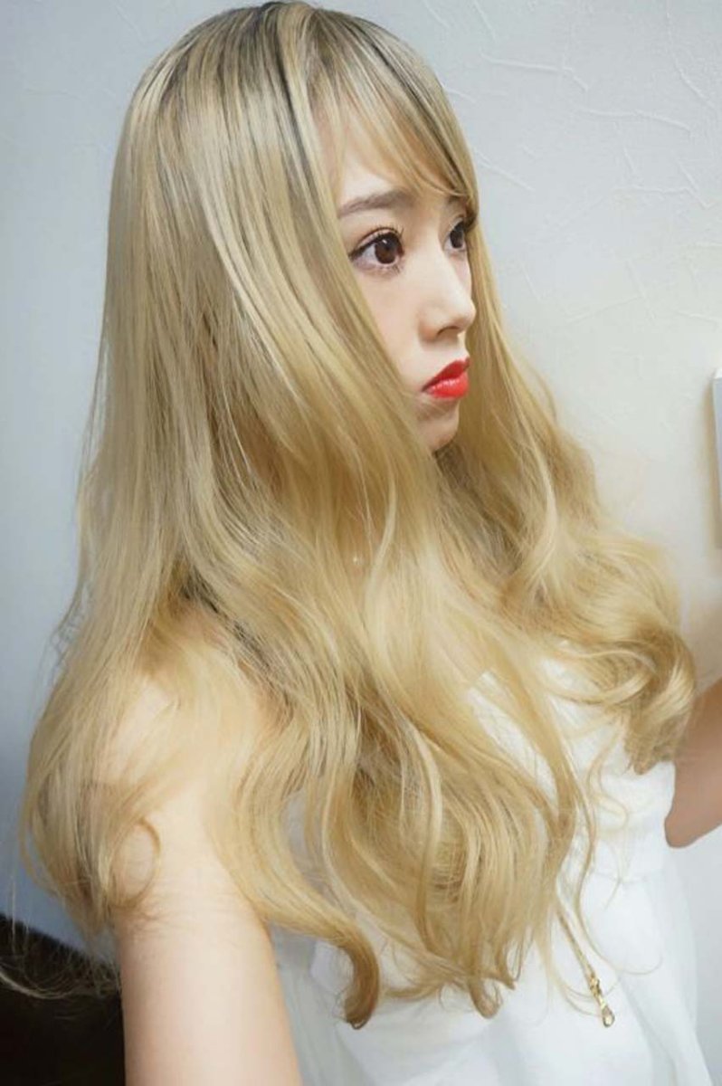 画像13: 【SALE】I型つむじ☆斜め分けランダムゆる巻きウェーブロング【根元黒mix×ミルクティゴールド】　 (13)