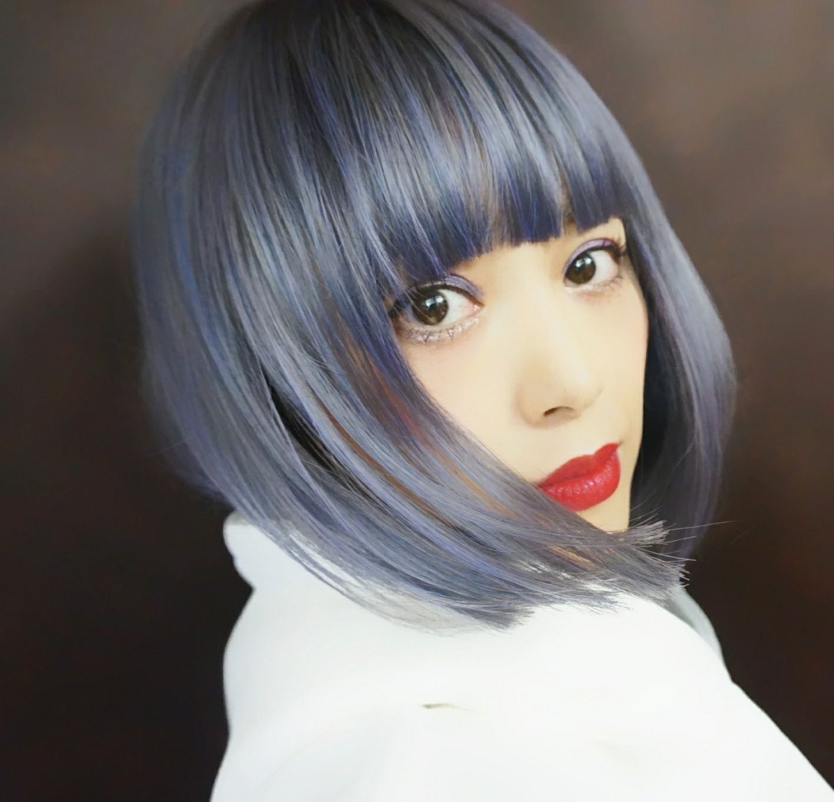 画像19: 【SALE】ぱっつん前髪☆シンプルベーシックボブ【根本黒mix×アメジストパープルグレー】 (19)