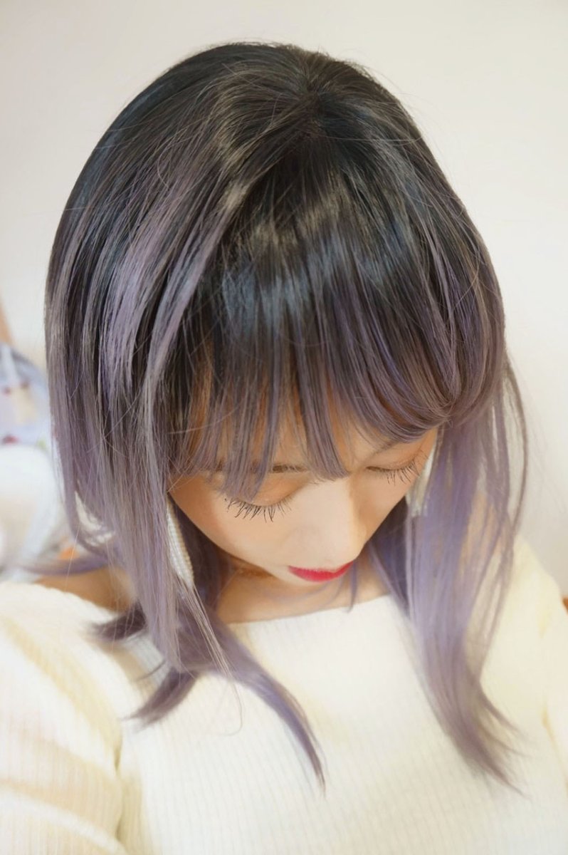 画像9: 【SALE】つむじレース手植え製法☆愛されレイヤーワンカールボブ【根元黒染め×アッシュパープル】 (9)