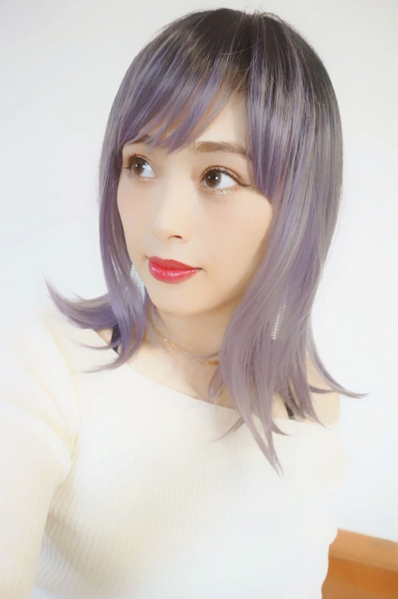 画像12: 【SALE】つむじレース手植え製法☆愛されレイヤーワンカールボブ【根元黒染め×アッシュパープル】 (12)