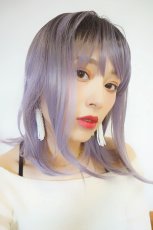 画像14: 【SALE】つむじレース手植え製法☆愛されレイヤーワンカールボブ【根元黒染め×アッシュパープル】 (14)