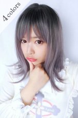 画像1: 【SALE】つむじレース手植え製法☆愛されレイヤーワンカールボブ【根元黒染め×アッシュパープル】 (1)
