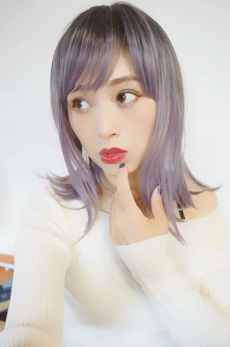 画像10: 【SALE】つむじレース手植え製法☆愛されレイヤーワンカールボブ【根元黒染め×アッシュパープル】 (10)