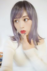 画像10: 【SALE】つむじレース手植え製法☆愛されレイヤーワンカールボブ【根元黒染め×アッシュパープル】 (10)