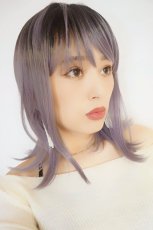 画像15: 【SALE】つむじレース手植え製法☆愛されレイヤーワンカールボブ【根元黒染め×アッシュパープル】 (15)