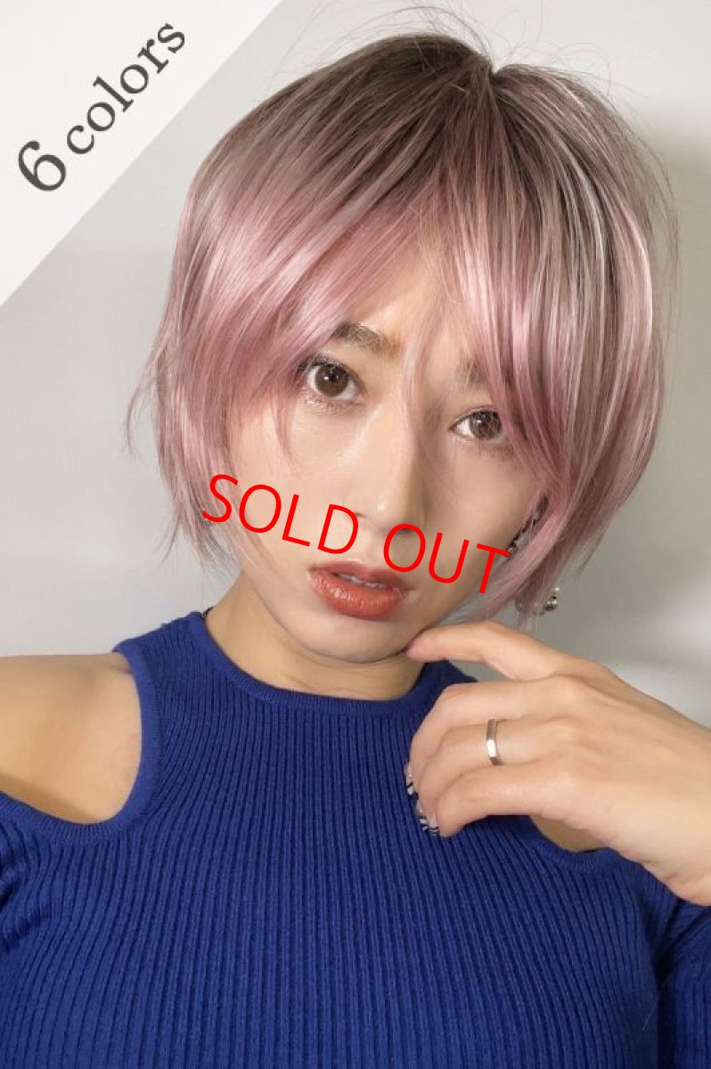 画像1: 《Sサイズ展開有》大人可愛い✩美フォルムレイヤーショートボブ【根元黒mix×シュガーピンク】  (1)
