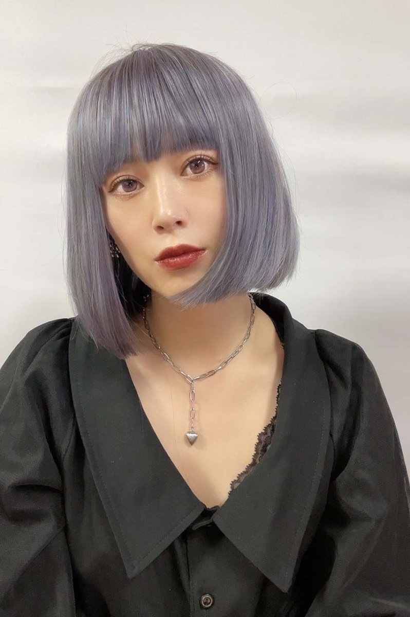 画像10: 【SALE】ぱっつん前髪☆シンプルベーシックボブ【根本黒mix×アメジストパープルグレー】 (10)