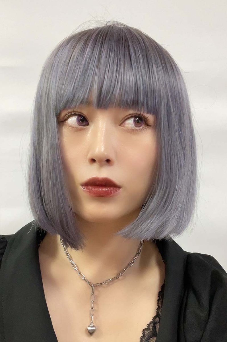 画像13: 【SALE】ぱっつん前髪☆シンプルベーシックボブ【根本黒mix×アメジストパープルグレー】 (13)