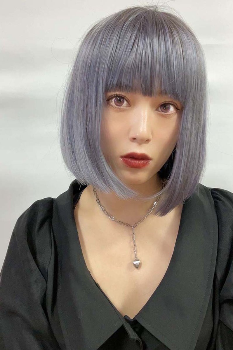 画像12: 【SALE】ぱっつん前髪☆シンプルベーシックボブ【根本黒mix×アメジストパープルグレー】 (12)