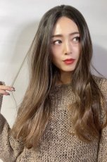画像14: front lace wig☆センターパート☆ワンレンストレートロング【根元黒染め×ショコラブラウングラデ】 (14)