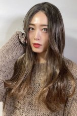 画像13: front lace wig☆センターパート☆ワンレンストレートロング【根元黒染め×ショコラブラウングラデ】 (13)