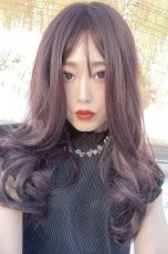 画像6: ふかし加工☆オルチャン風シースルーバングフェミニンカールロング【ダークチェリー】 (6)