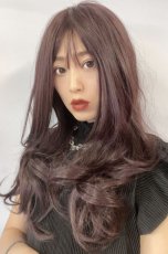 画像7: ふかし加工☆オルチャン風シースルーバングフェミニンカールロング【ダークチェリー】 (7)