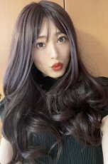 画像15: ふかし加工☆オルチャン風シースルーバングフェミニンカールロング【ダークチェリー】 (15)