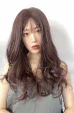 画像4: ふかし加工☆オルチャン風シースルーバングフェミニンカールロング【ダークチェリー】 (4)