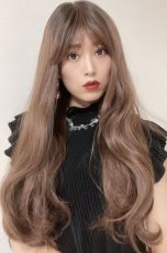 画像10: I型つむじ☆斜め分けランダムゆる巻きウェーブロング【根元黒mix×マロンブラウン】　 (10)