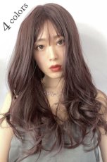 画像1: ふかし加工☆オルチャン風シースルーバングフェミニンカールロング【ダークチェリー】 (1)