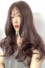 画像2: ふかし加工☆オルチャン風シースルーバングフェミニンカールロング【ダークチェリー】 (2)