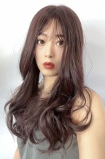 画像3: ふかし加工☆オルチャン風シースルーバングフェミニンカールロング【ダークチェリー】 (3)
