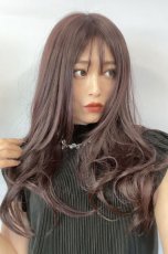 画像12: ふかし加工☆オルチャン風シースルーバングフェミニンカールロング【ダークチェリー】 (12)