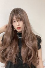 画像14: I型つむじ☆斜め分けランダムゆる巻きウェーブロング【根元黒mix×マロンブラウン】　 (14)