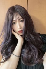 画像14: ふかし加工☆オルチャン風シースルーバングフェミニンカールロング【ダークチェリー】 (14)
