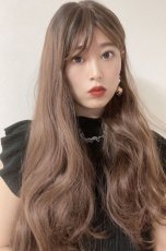 画像2: I型つむじ☆斜め分けランダムゆる巻きウェーブロング【根元黒mix×マロンブラウン】　 (2)