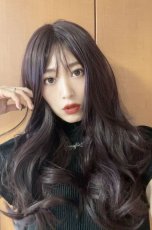 画像13: ふかし加工☆オルチャン風シースルーバングフェミニンカールロング【ダークチェリー】 (13)