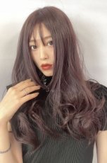画像11: ふかし加工☆オルチャン風シースルーバングフェミニンカールロング【ダークチェリー】 (11)