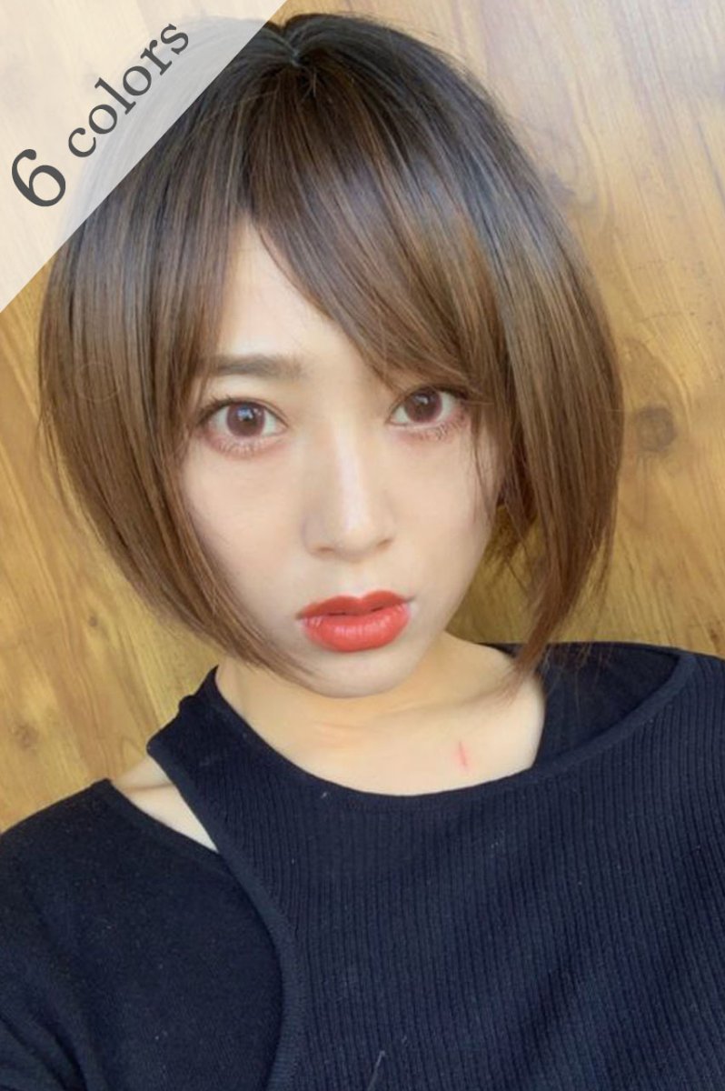 画像1: パーフェクト万能シルエットショートボブ【根元黒染め×マロンブラウン】 (1)