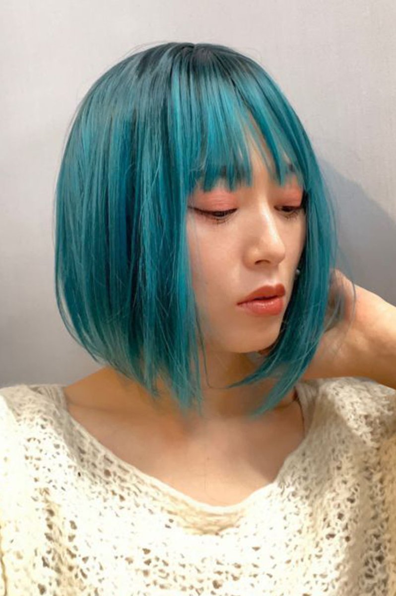 画像15: 【SALE】シースルーバング☆前下がりクラシカルボブ【根元黒染め×エメラルドグリーン】 (15)