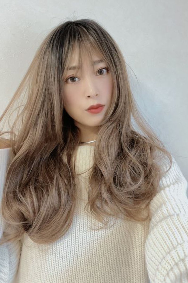 画像11: ふかし加工☆オルチャン風シースルーバングフェミニンカールロング【根元黒染め×シフォンベージュ】 (11)