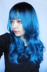 画像7: 《SALE》ふかし加工☆オルチャン風シースルーバングフェミニンカールロング【根元黒染め×ピーコック・グリーン×マゼラン・ブルー】 (7)