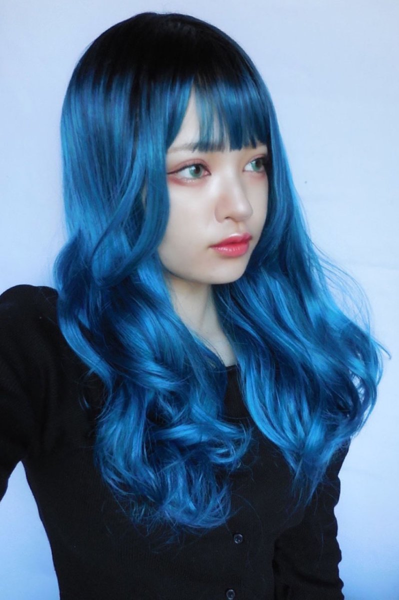 画像5: 《SALE》ふかし加工☆オルチャン風シースルーバングフェミニンカールロング【根元黒染め×ピーコック・グリーン×マゼラン・ブルー】 (5)