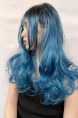 画像13: 《SALE》ふかし加工☆オルチャン風シースルーバングフェミニンカールロング【根元黒染め×ピーコック・グリーン×マゼラン・ブルー】 (13)