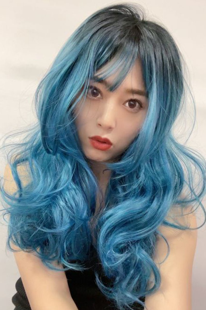 画像15: 《SALE》ふかし加工☆オルチャン風シースルーバングフェミニンカールロング【根元黒染め×ピーコック・グリーン×マゼラン・ブルー】 (15)