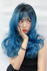 画像11: 《SALE》ふかし加工☆オルチャン風シースルーバングフェミニンカールロング【根元黒染め×ピーコック・グリーン×マゼラン・ブルー】 (11)